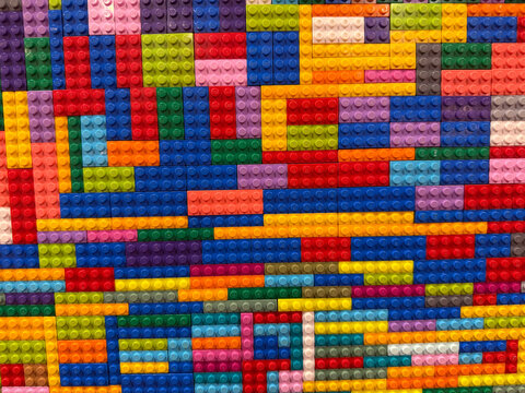 Colorful interlocking plastic brick mosaic