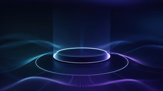 A digital illustration of a sleek abstract glowing blue and purple futuristic interface design