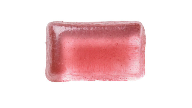 Rustic red clay bar of natural handmade soap exhibiting a textured surface and earthy tones, isolated on transparent background for cosmetic branding