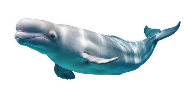 Graceful Beluga whale swimming gently with smooth skin displaying its characteristic white color, isolated on transparent background for marine life designs