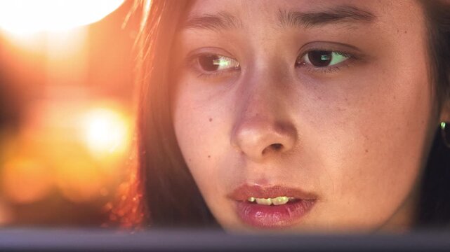 Remote work, disappointment or Asian woman in house with computer, bad review or fail in marketing project. Face, bokeh or freelancer with tech, deadline issue or report mistake in creative pitch.