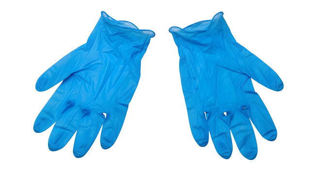 A pair of blue latex gloves on a black background