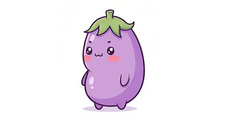 Fototapeta premium Cute and Adorable Digital Drawing of a Pastel Eggplant Mascot Vegetable on White Background