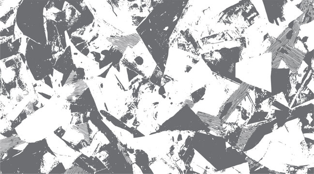 Abstract monochrome texture with geometric shapes and distressed patterns
