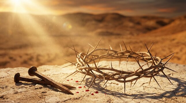 Crown of thorns and nails symbolizing semana santa holy week and the passion of christ
