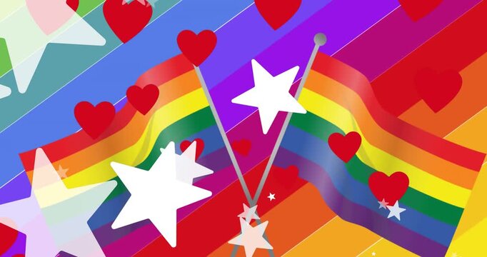 Animation of colourful puzzle pieces and heart over sky