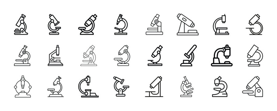 set of microscope line icons