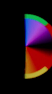 Vertical video. Dynamic Rainbow Loading Slice, featuring a half-circle with vibrant, rotating color segments, demonstrating active progress during loading.