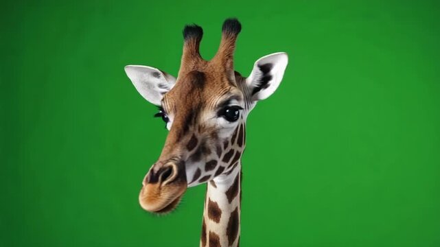 Close-up of a giraffe's head on a green background