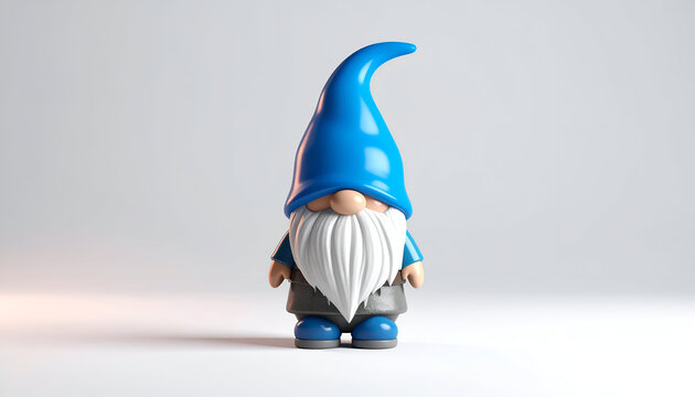 Blue gnome figurine with white beard on white background for commercial use