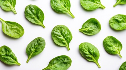 Fototapeta premium Fresh Baby Spinach Leaves Beautifully Arranged in a Pattern for Healthy Eating Inspiration, Top View
