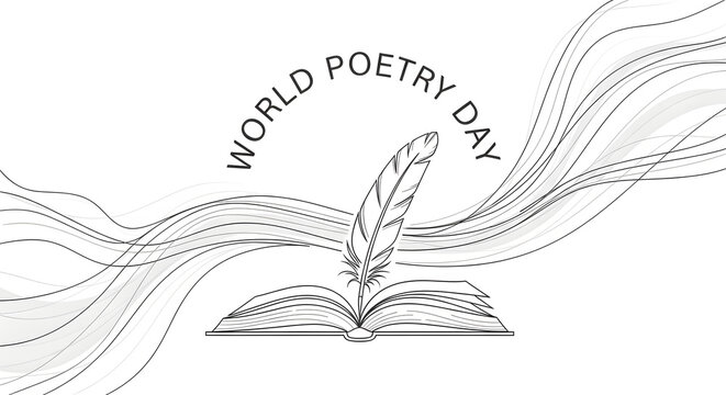 World poetry day logo with quill and book