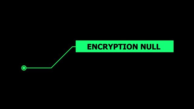 Animation of HUD elements with text Encryption Null. Animate a white callous for text. HUD elements on black background. Futuristic callout titles. Virtual sci fi textbox for HUD.