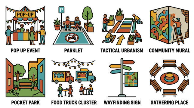 Tactical Urbanism and Community Placemaking Public Space Illustration