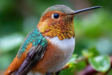 Fototapeta premium Close up of a colorful hummingbird on a branch