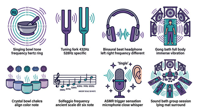 Sound Healing Frequencies Solfeggio ASMR and Singing Bowl Icons