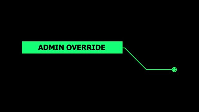 Animation of HUD elements with text Admin Override. Animate a white callous for text. HUD elements on black background. Futuristic callout titles.Virtual sci fi textbox for HUD. Hud Callout Info Card.