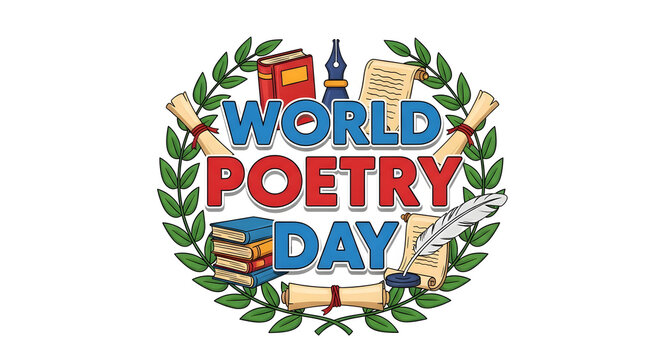 World poetry day celebration emblem