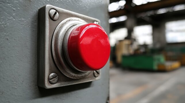 Red Emergency Stop Button Mounted on Industrial Machinery for Safety and Control