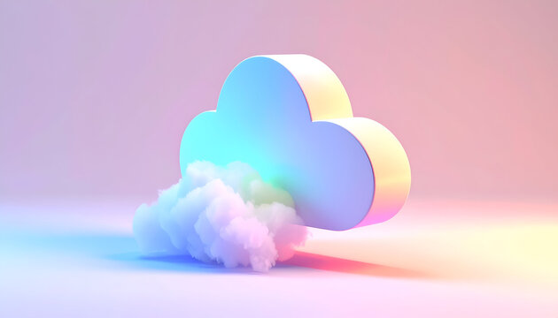 Cloud shape emitting vapor smoke 3D render illustration with vibrant iridescent lighting