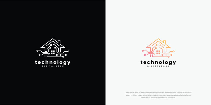 Smart Home Technology Digital House Logo Design with Circuit Board Elements