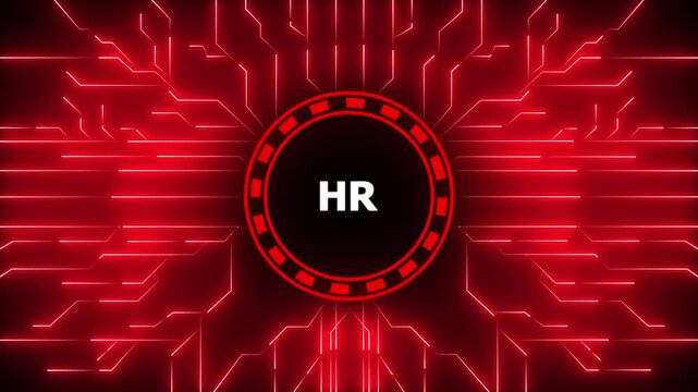 Human Resources HR management concept. Business, Technology, Internet and network concept. Digital Data moving on Circuit Board and CPU . Computer Processing and organizing data.4k animation video.