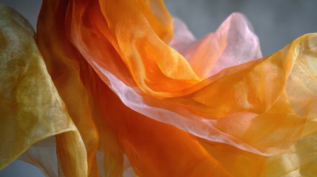 Layered Translucent Fabrics in Gradient Shades of Orange and Pink