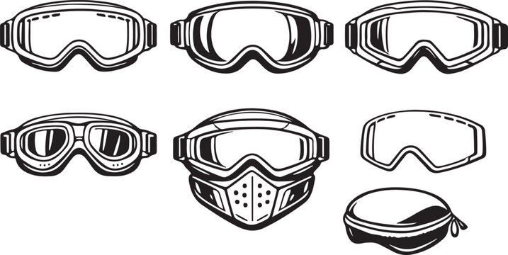  Ski Goggles Eye Protection Line Art Vector set bindle