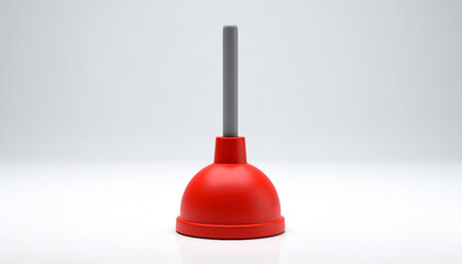 Fototapeta premium Red rubber plunger with gray handle isolated studio shot on white background for plumbing fix