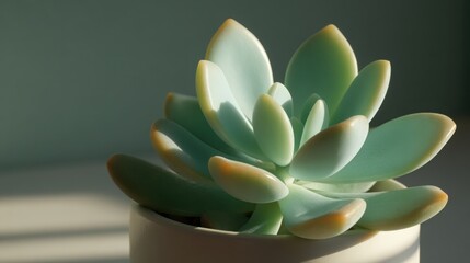 Obraz premium Dew kissed jade green succulent leaves in soft sunlight