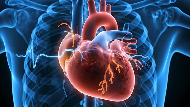 Detailed 3D Animation of Human Heart Anatomy and Blood Flow.