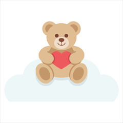 Naklejka premium Illustration Of Cute Valentine Teddy Bear With Red Heart Balloon Isolated Vector Illustration On White Background
