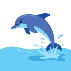 Obraz premium Playful Cartoon Dolphin Leaping Joyfully Through Sparkling Ocean Waves