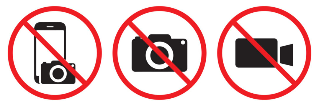 No Photography and Video Recording Icon Set &ndash; Prohibition Symbols, Camera
 and Video Ban Vector Collection