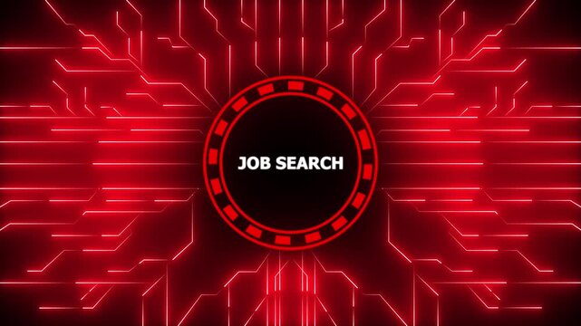 Futuristic digital illustration of job search circuitry and technological connectivity, 4k animation motion video.