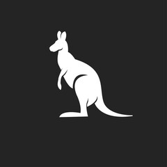 Fototapeta premium White Kangaroo Silhouette Vector Icon on Dark Background