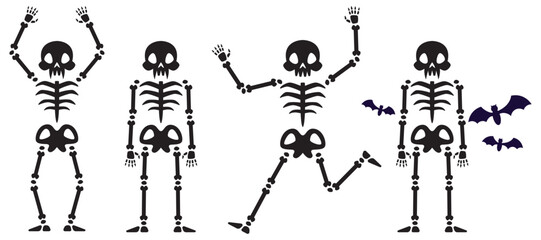 Fototapeta premium Halloween Skeleton Icon Set – Spooky Skull and Bone Characters, Horror Silhouette Vector Collection