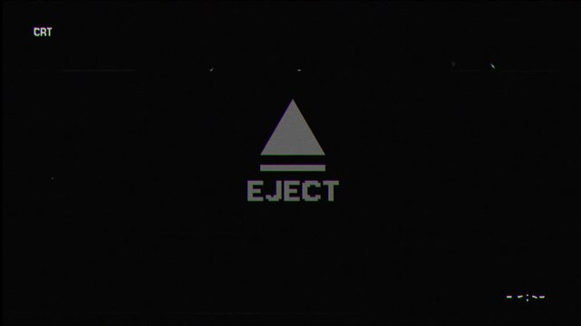 4K video analog eject vhs effect with heavy glitch, grain, and scan line texture on black background. 