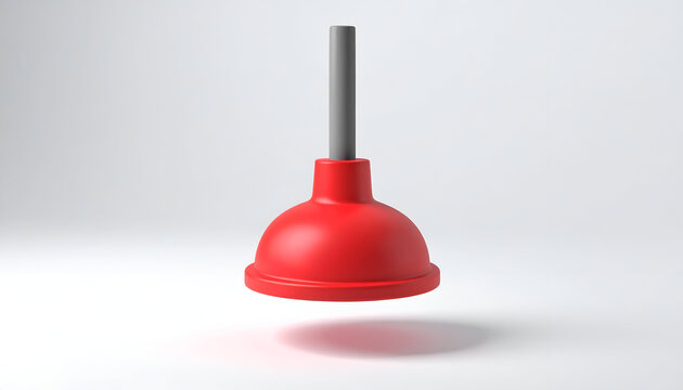 Red plunger with gray handle on white background; 3D render of household tool