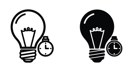 Fototapeta premium Light bulb with clock icon, time management and creative idea concept, vector illustration