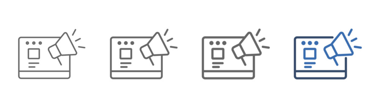 
outline icon set web marketing with computer design, and loudspeaker