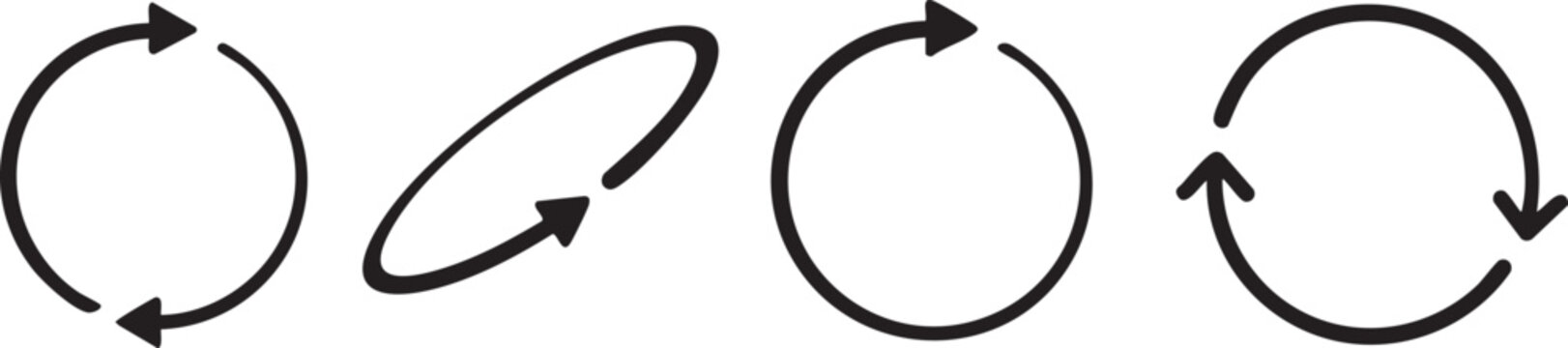 Collection of circular arrow icons representing refresh repeat and cycle concepts isolated on a white background for UI design