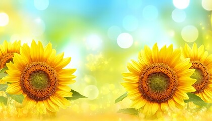 Obraz premium Vibrant Sunflowers in Bloom with a Stunning Bokeh Background Capturing the Essence of Summer Bliss