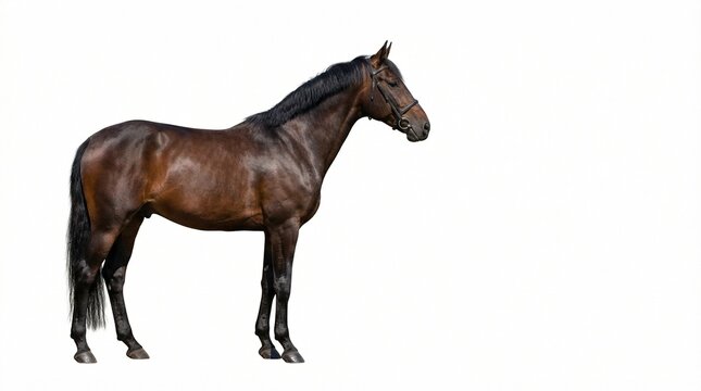 Brown horse standing isolated on white background