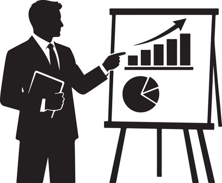 Man presenting chart on flipboard black silhouette