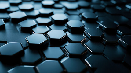 Fototapeta premium Abstract futuristic interconnected glossy black hexagonal shapes