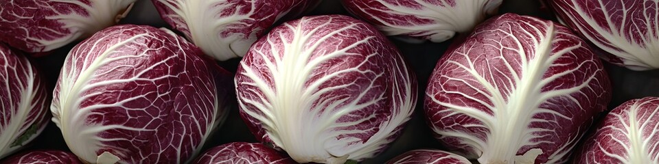 Obraz premium Close Up of Fresh Crimson Radicchio Heads with Detailed Veined Leaves and Layered Textures in 4K
