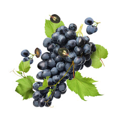 Obraz premium Fresh juicy grapes and green leaves on transparent background