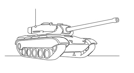 Military Tank Line Art Illustration - Modern Combat Vehicle Drawing © Ahda