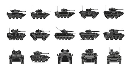 Military Tank Icons Set, Vector Illustrations of Armored Vehicles © Ahda